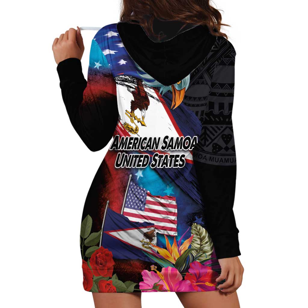 American Samoa and United States Together Hoodie Dress National Flag with Eagle-Hibiscus and Rose LT03 - Polynesian Pride