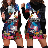 American Samoa and United States Together Hoodie Dress National Flag with Eagle-Hibiscus and Rose LT03 - Polynesian Pride
