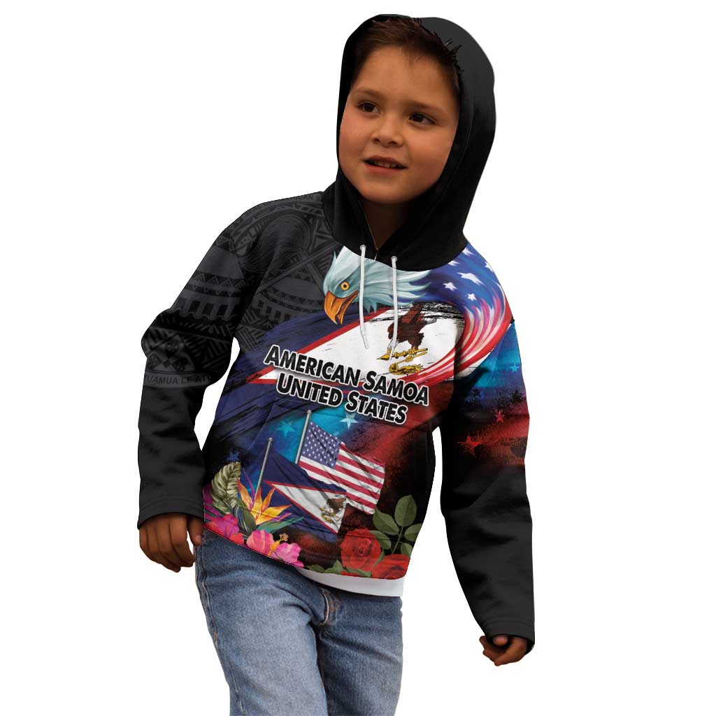 American Samoa and United States Together Kid Hoodie National Flag with Eagle-Hibiscus and Rose LT03 - Polynesian Pride
