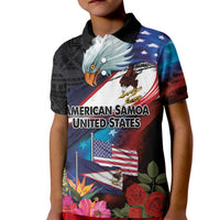 American Samoa and United States Together Kid Polo Shirt National Flag with Eagle-Hibiscus and Rose LT03 Kid Black - Polynesian Pride