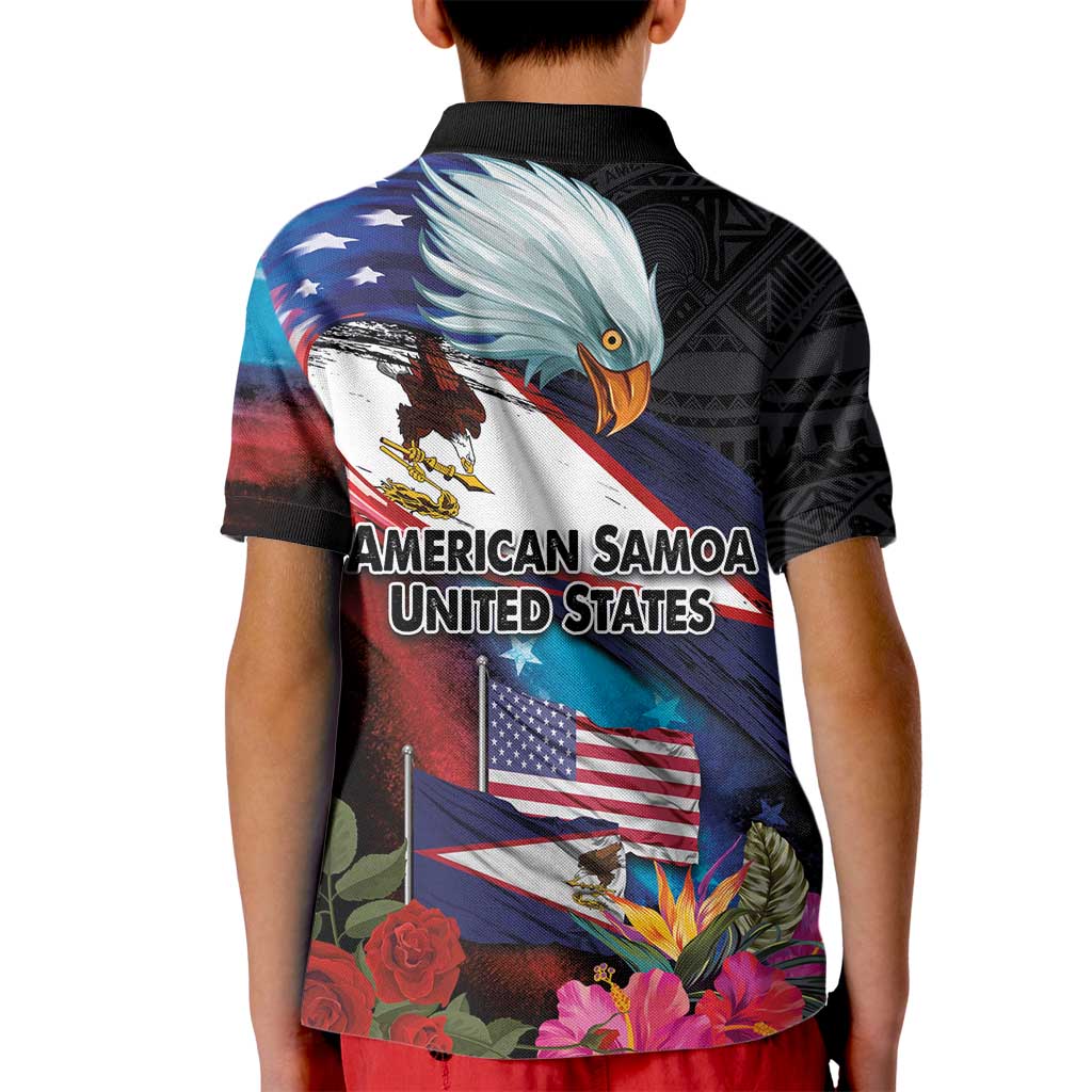 American Samoa and United States Together Kid Polo Shirt National Flag with Eagle-Hibiscus and Rose LT03 - Polynesian Pride