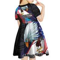 American Samoa and United States Together Kid Short Sleeve Dress National Flag with Eagle-Hibiscus and Rose LT03 - Polynesian Pride