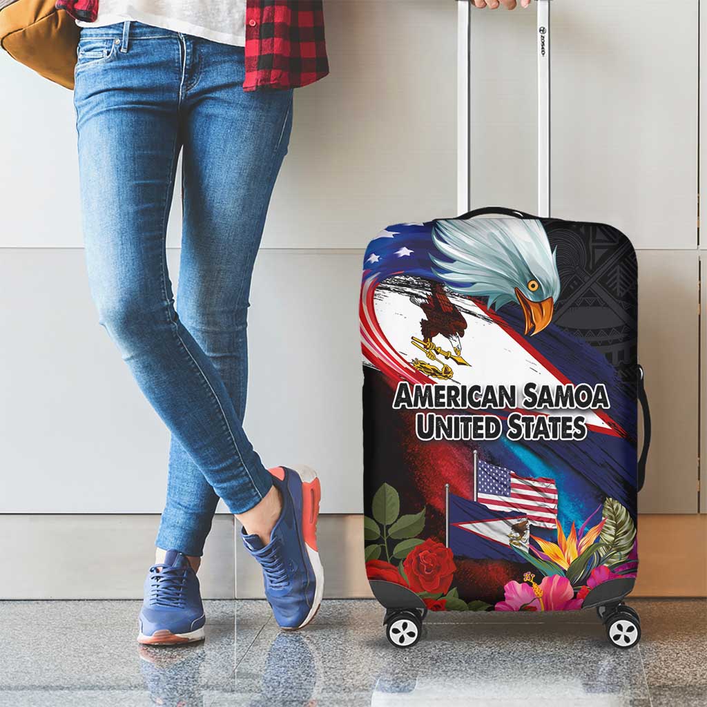 American Samoa and United States Together Luggage Cover National Flag with Eagle-Hibiscus and Rose LT03 - Polynesian Pride