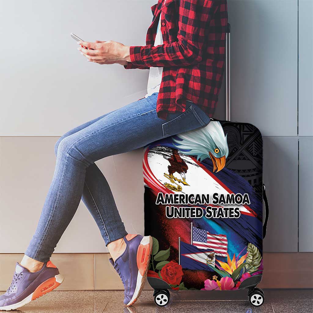 American Samoa and United States Together Luggage Cover National Flag with Eagle-Hibiscus and Rose LT03 - Polynesian Pride