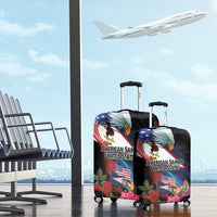 American Samoa and United States Together Luggage Cover National Flag with Eagle-Hibiscus and Rose LT03 - Polynesian Pride