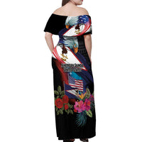 American Samoa and United States Together Off Shoulder Maxi Dress National Flag with Eagle-Hibiscus and Rose LT03 - Polynesian Pride