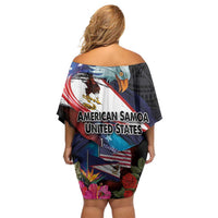 American Samoa and United States Together Off Shoulder Short Dress National Flag with Eagle-Hibiscus and Rose LT03 - Polynesian Pride
