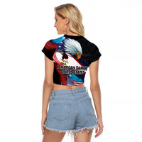 American Samoa and United States Together Raglan Cropped T Shirt National Flag with Eagle-Hibiscus and Rose LT03 - Polynesian Pride
