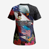 American Samoa and United States Together Scrub Top National Flag with Eagle-Hibiscus and Rose LT03 - Polynesian Pride