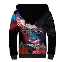 American Samoa and United States Together Sherpa Hoodie National Flag with Eagle-Hibiscus and Rose LT03 - Polynesian Pride