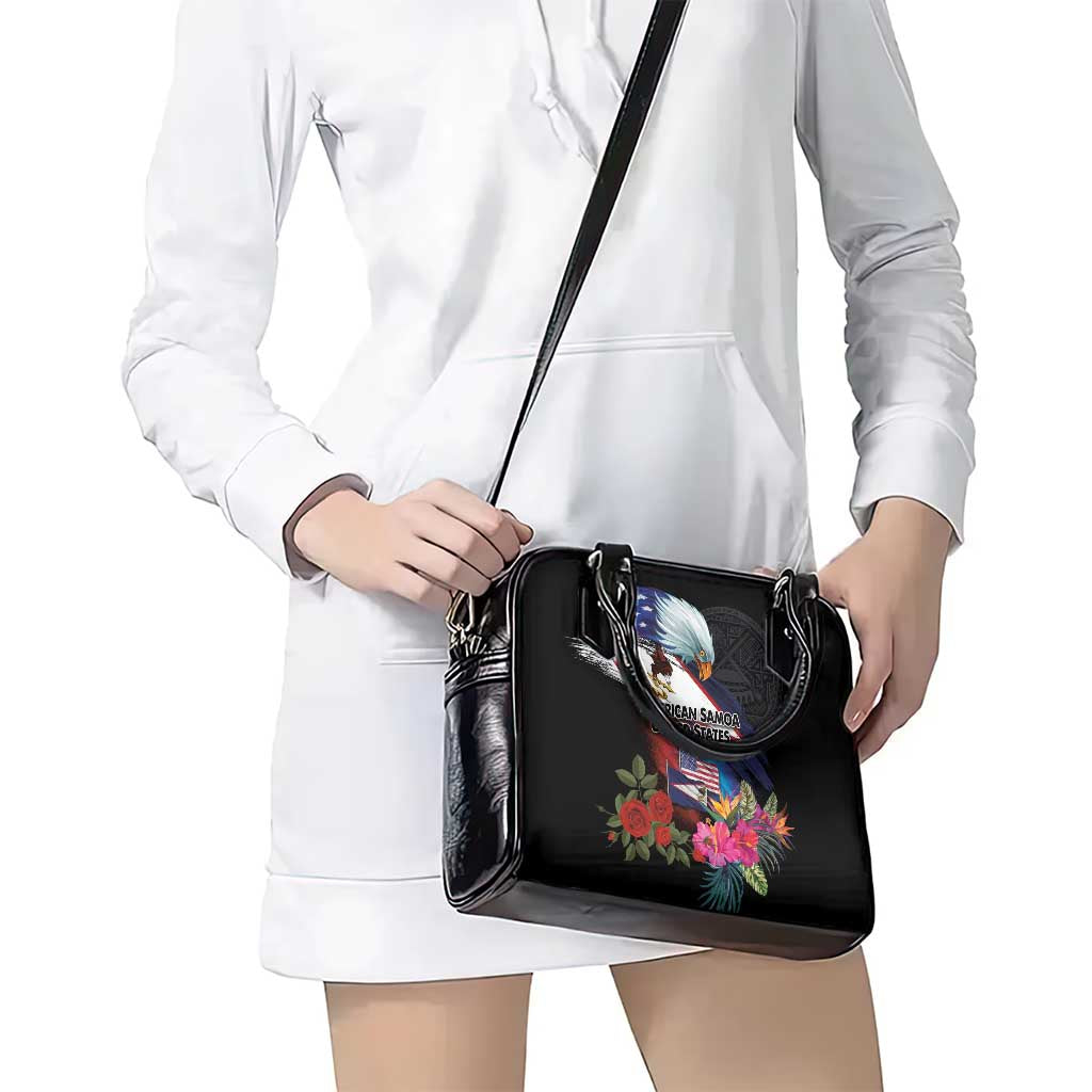 American Samoa and United States Together Shoulder Handbag National Flag with Eagle-Hibiscus and Rose