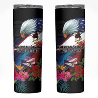 American Samoa and United States Together Skinny Tumbler National Flag with Eagle-Hibiscus and Rose LT03 Black - Polynesian Pride