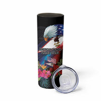 American Samoa and United States Together Skinny Tumbler National Flag with Eagle-Hibiscus and Rose LT03 - Polynesian Pride