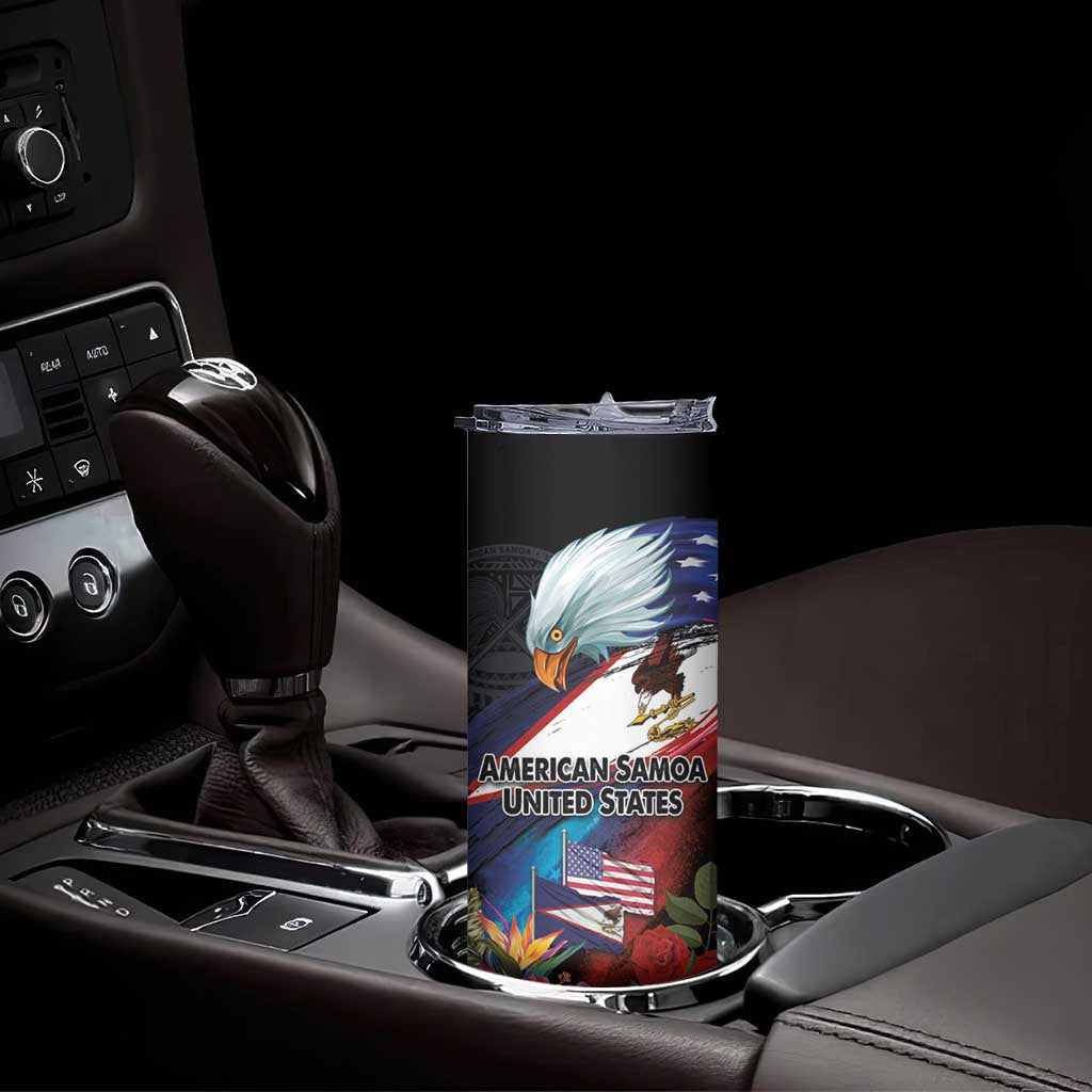 American Samoa and United States Together Skinny Tumbler National Flag with Eagle-Hibiscus and Rose LT03 - Polynesian Pride