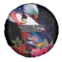 American Samoa and United States Together Spare Tire Cover National Flag with Eagle-Hibiscus and Rose LT03 - Polynesian Pride
