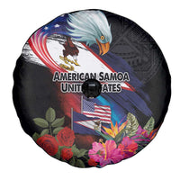 American Samoa and United States Together Spare Tire Cover National Flag with Eagle-Hibiscus and Rose LT03 - Polynesian Pride