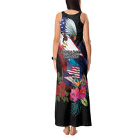 American Samoa and United States Together Tank Maxi Dress National Flag with Eagle-Hibiscus and Rose LT03 - Polynesian Pride