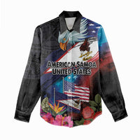 American Samoa and United States Together Women Casual Shirt National Flag with Eagle-Hibiscus and Rose LT03 - Polynesian Pride