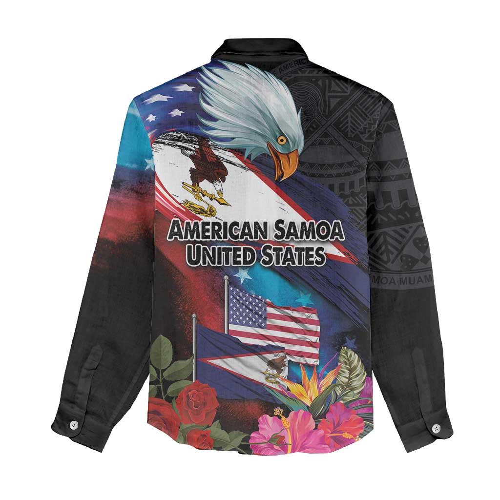 American Samoa and United States Together Women Casual Shirt National Flag with Eagle-Hibiscus and Rose LT03 - Polynesian Pride