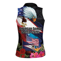 American Samoa and United States Together Women Sleeveless Polo Shirt National Flag with Eagle-Hibiscus and Rose LT03 - Polynesian Pride
