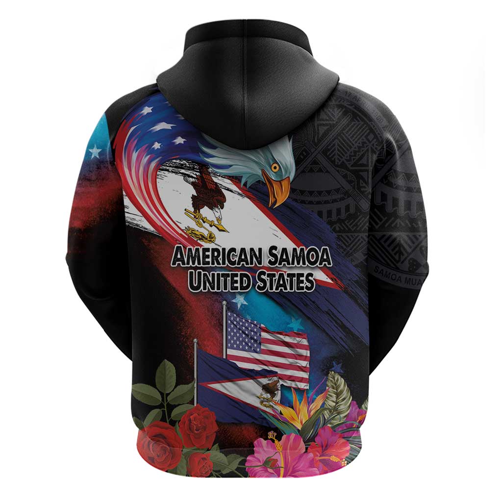 American Samoa and United States Together Zip Hoodie National Flag with Eagle-Hibiscus and Rose LT03 - Polynesian Pride