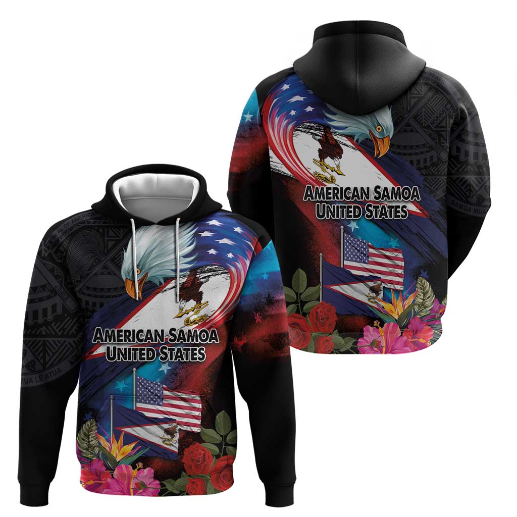 American Samoa and United States Together Zip Hoodie National Flag with Eagle-Hibiscus and Rose LT03 - Polynesian Pride
