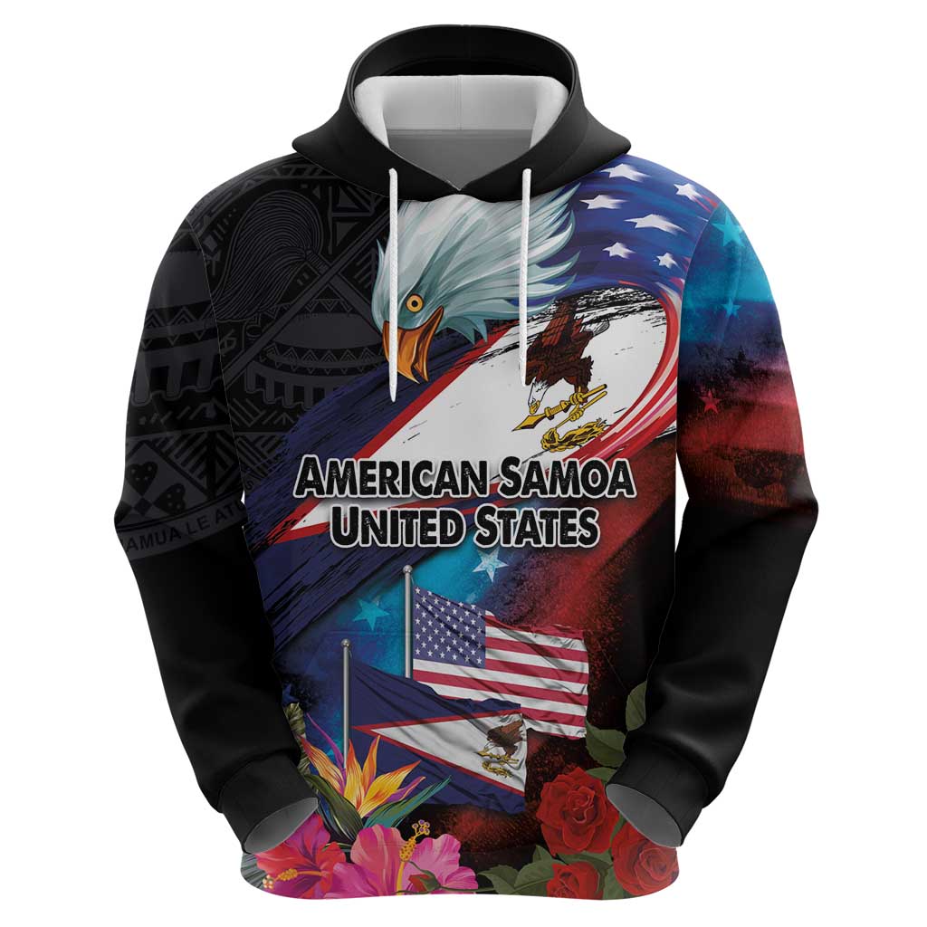 American Samoa and United States Together Zip Hoodie National Flag with Eagle-Hibiscus and Rose LT03 - Polynesian Pride