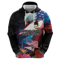 American Samoa and United States Together Zip Hoodie National Flag with Eagle-Hibiscus and Rose LT03 - Polynesian Pride