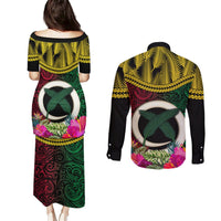 Vanuatu 44th Anniversary Independence Day Couples Matching Puletasi and Long Sleeve Button Shirt Boars Tusk and Namele Plant LT03