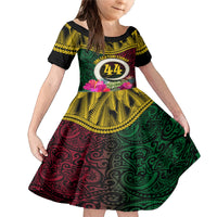Vanuatu 44th Anniversary Independence Day Family Matching Mermaid Dress and Hawaiian Shirt Boars Tusk and Namele Plant LT03 Daughter's Dress Black - Polynesian Pride