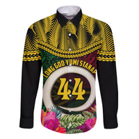 Vanuatu 44th Anniversary Independence Day Family Matching Mermaid Dress and Hawaiian Shirt Boars Tusk and Namele Plant LT03 Dad's Shirt - Long Sleeve Black - Polynesian Pride