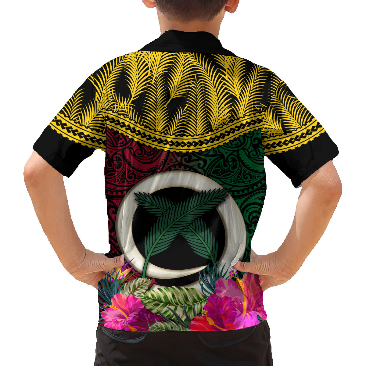 Vanuatu 44th Anniversary Independence Day Family Matching Off Shoulder Maxi Dress and Hawaiian Shirt Boars Tusk and Namele Plant LT03 - Polynesian Pride