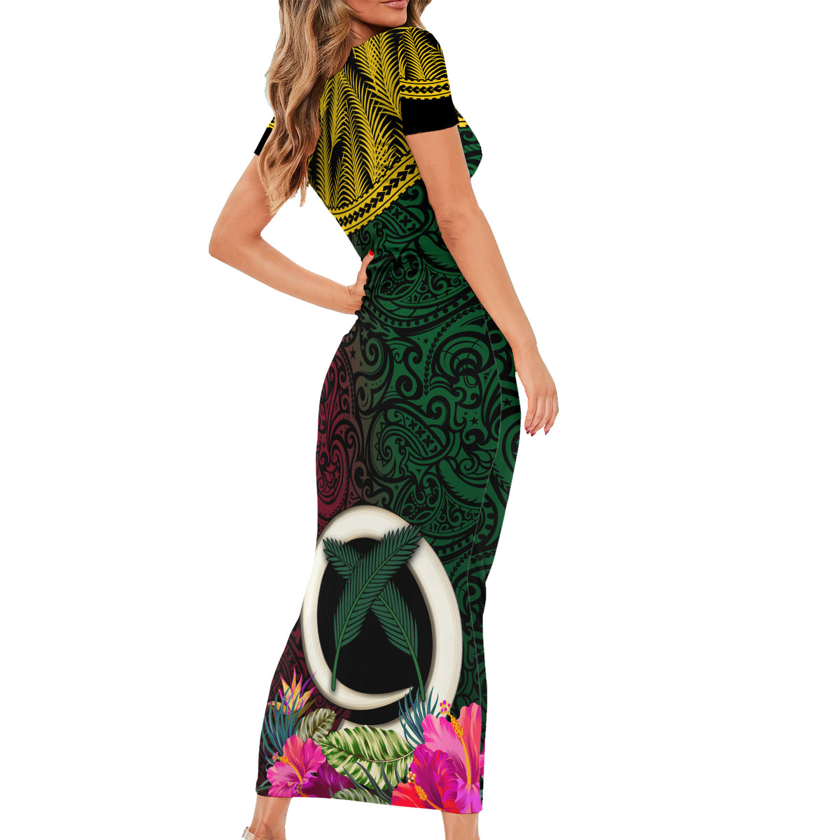 Vanuatu 44th Anniversary Independence Day Family Matching Short Sleeve Bodycon Dress and Hawaiian Shirt Boars Tusk and Namele Plant LT03 - Polynesian Pride
