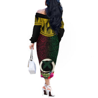 Vanuatu 44th Anniversary Independence Day Off The Shoulder Long Sleeve Dress Boars Tusk and Namele Plant LT03 - Polynesian Pride