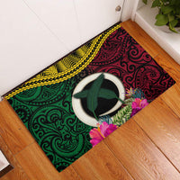 Vanuatu 44th Anniversary Independence Day Rubber Doormat Boars Tusk and Namele Plant LT03 Black - Polynesian Pride