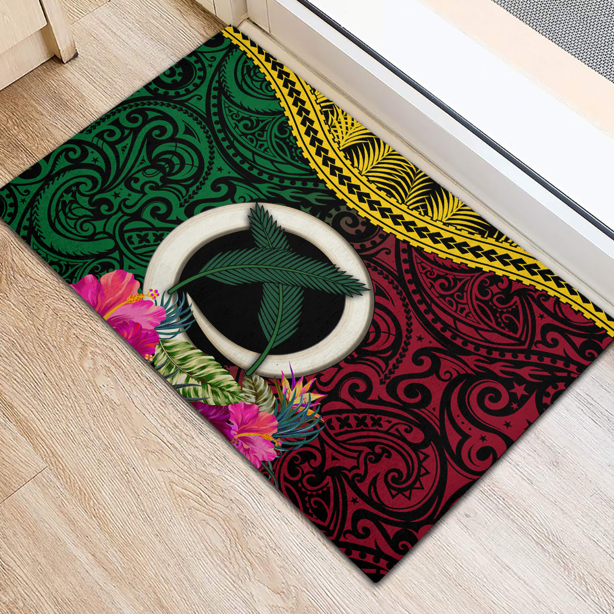 Vanuatu 44th Anniversary Independence Day Rubber Doormat Boars Tusk and Namele Plant LT03 - Polynesian Pride