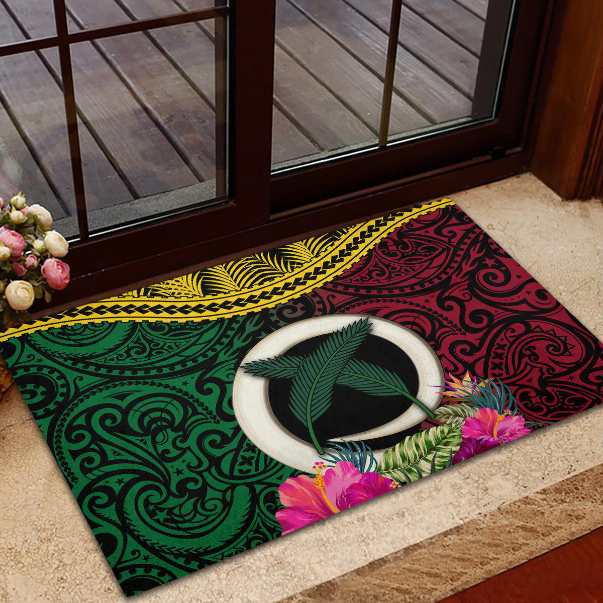 Vanuatu 44th Anniversary Independence Day Rubber Doormat Boars Tusk and Namele Plant LT03 - Polynesian Pride