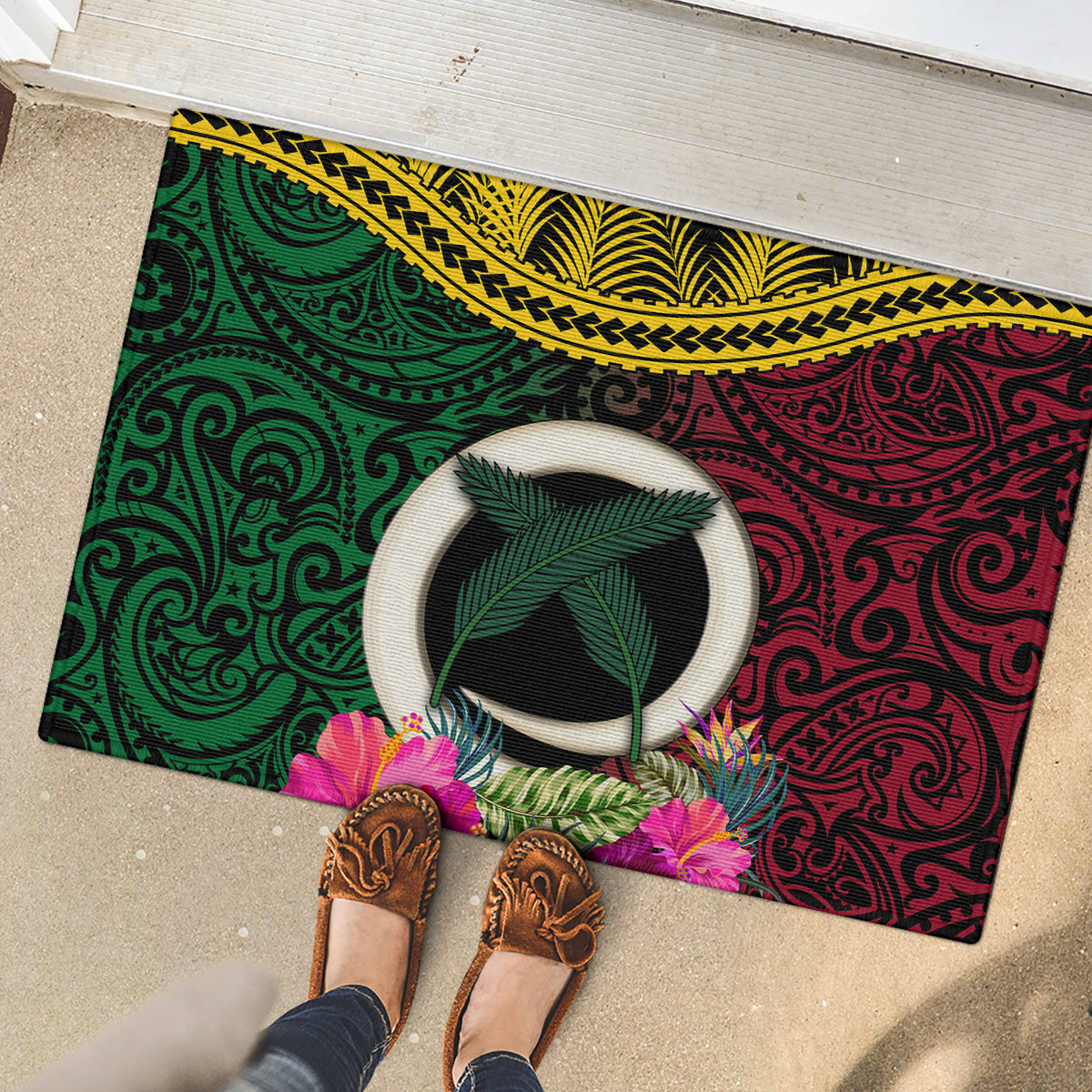 Vanuatu 44th Anniversary Independence Day Rubber Doormat Boars Tusk and Namele Plant LT03 - Polynesian Pride