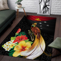 Papua New Guinea Independence Day Area Rug PNG Flag and Bird-of-Paradise LT03 Black - Polynesian Pride