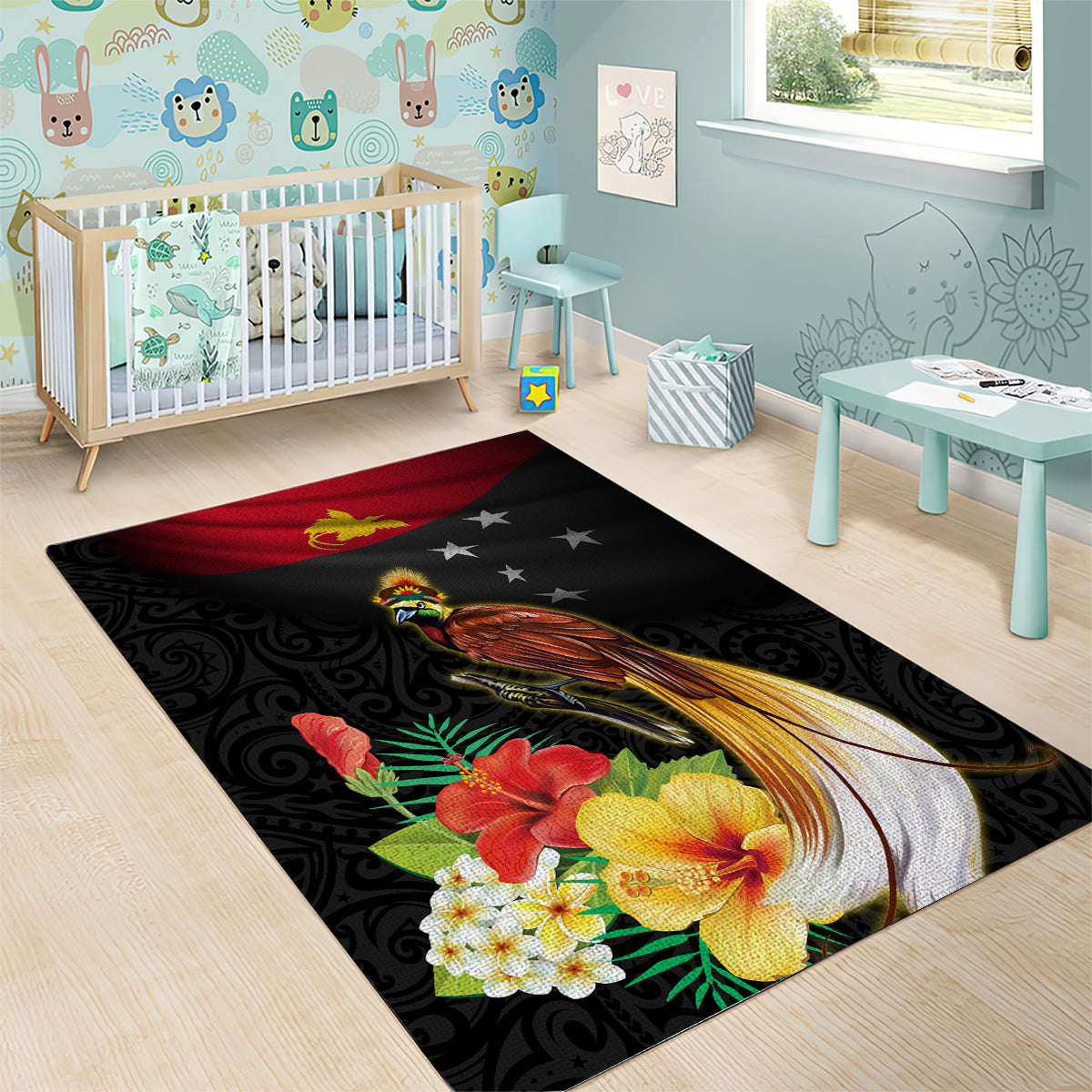 Papua New Guinea Independence Day Area Rug PNG Flag and Bird-of-Paradise LT03 - Polynesian Pride
