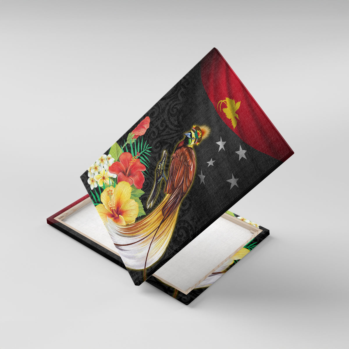 Papua New Guinea Independence Day Canvas Wall Art PNG Flag and Bird-of-Paradise LT03 With Frame Black - Polynesian Pride