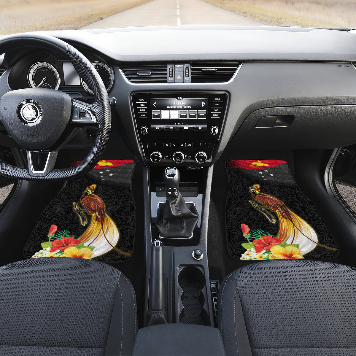 Papua New Guinea Independence Day Car Mats PNG Flag and Bird-of-Paradise LT03 Set 2pcs - Front Black - Polynesian Pride