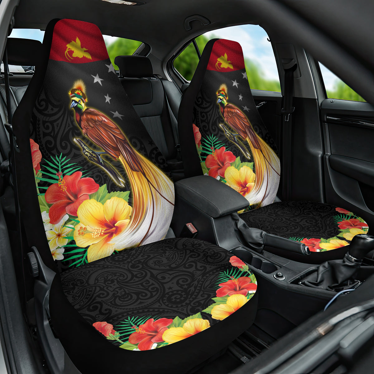 Papua New Guinea Independence Day Car Seat Cover PNG Flag and Bird-of-Paradise LT03 One Size Black - Polynesian Pride