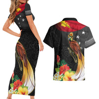 Papua New Guinea Independence Day Couples Matching Short Sleeve Bodycon Dress and Hawaiian Shirt PNG Flag and Bird-of-Paradise LT03 - Polynesian Pride