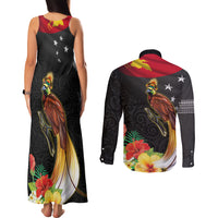 Papua New Guinea Independence Day Couples Matching Tank Maxi Dress and Long Sleeve Button Shirt PNG Flag and Bird-of-Paradise LT03 - Polynesian Pride