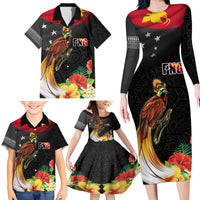 Papua New Guinea Independence Day Family Matching Long Sleeve Bodycon Dress and Hawaiian Shirt PNG Flag and Bird-of-Paradise LT03 - Polynesian Pride