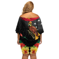 Papua New Guinea Independence Day Family Matching Off Shoulder Short Dress and Hawaiian Shirt PNG Flag and Bird-of-Paradise LT03 - Polynesian Pride