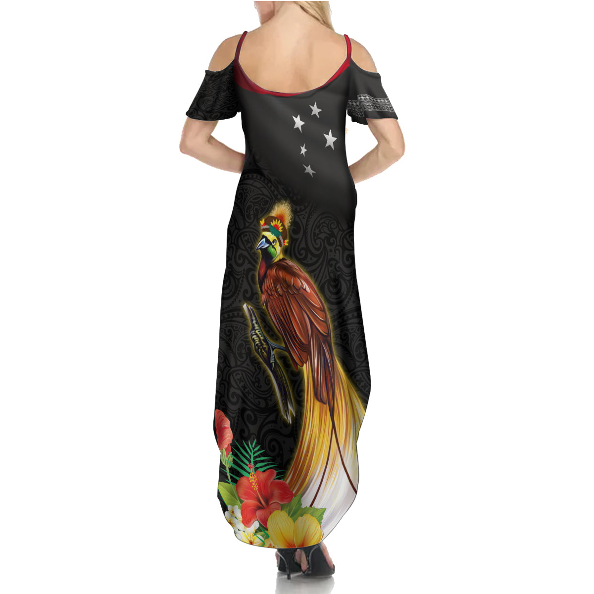 Papua New Guinea Independence Day Family Matching Summer Maxi Dress and Hawaiian Shirt PNG Flag and Bird-of-Paradise LT03 - Polynesian Pride