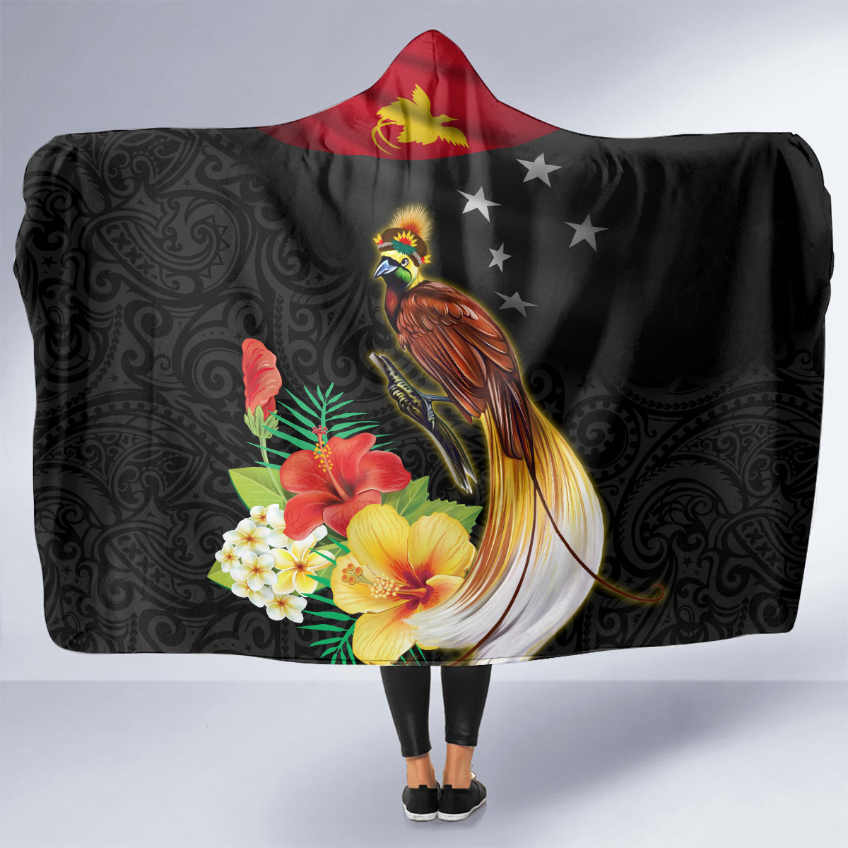 Papua New Guinea Independence Day Hooded Blanket PNG Flag and Bird-of-Paradise LT03 - Polynesian Pride