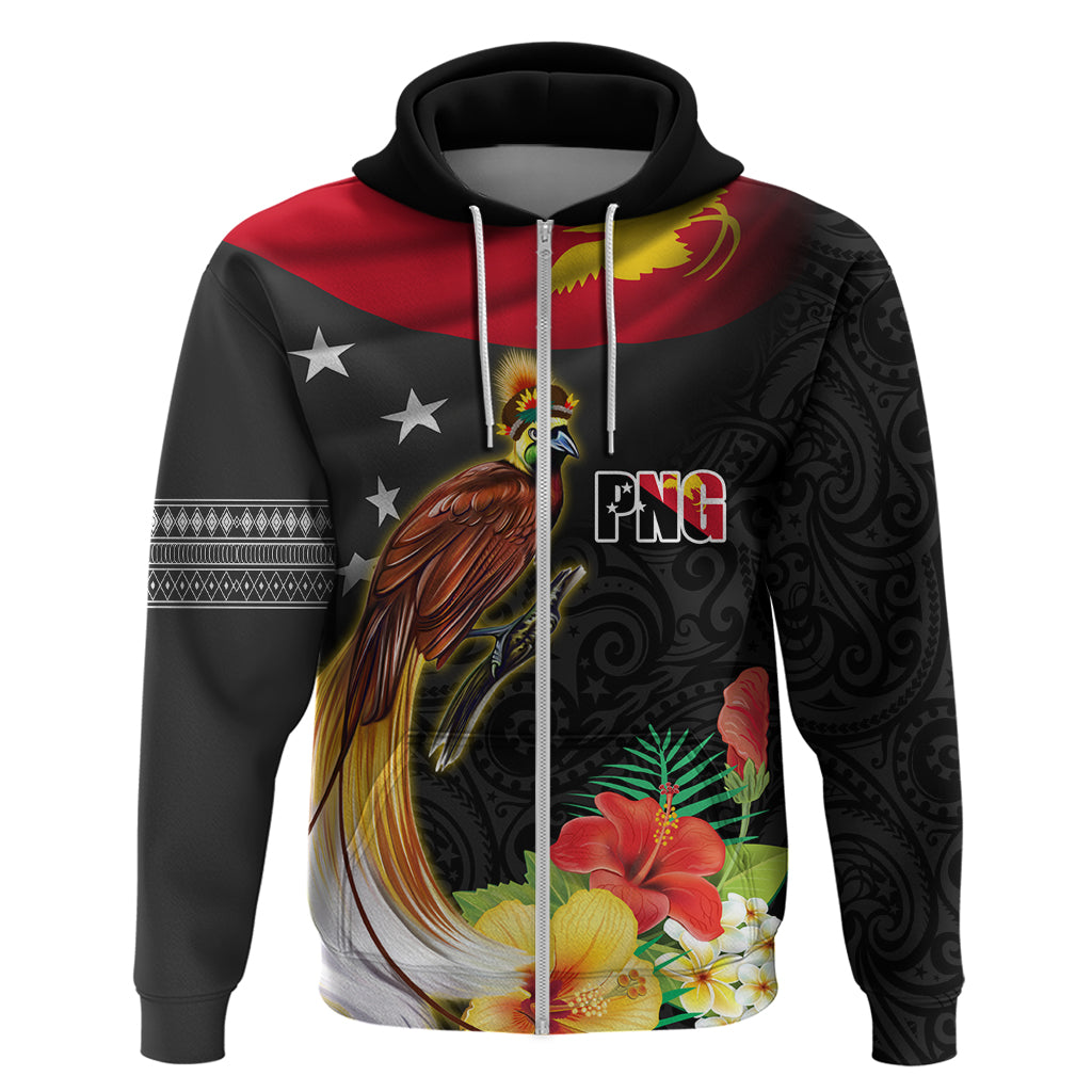 Papua New Guinea Independence Day Hoodie PNG Flag and Bird-of-Paradise LT03 Zip Hoodie Black - Polynesian Pride
